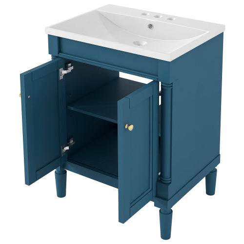 24 Bathroom Vanity With Top Sink, 2-Tier Modern Bathroom Storage Cabinet, Single Sink Bathroom Vanity, Large Storage Shelves