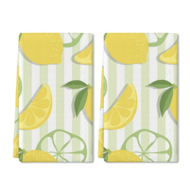 LERJIMUX 2 Pcs Kitchen Towels Lemons Kitchen Dish Towels Kitchen Dish Cloths Fast Drying Kitchen Rug Kitchen Decor for Home Cleaning Cooking Baking 16 x 24 Inch