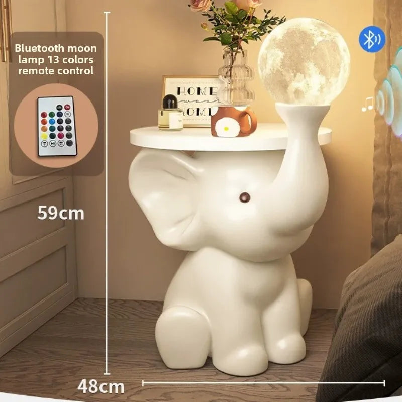 Adorable Elephant Coffee Side Table, Cream Style Corner Shelf Stand, Animal Living Room Decor Accent, Sturdy Wide Base End Table