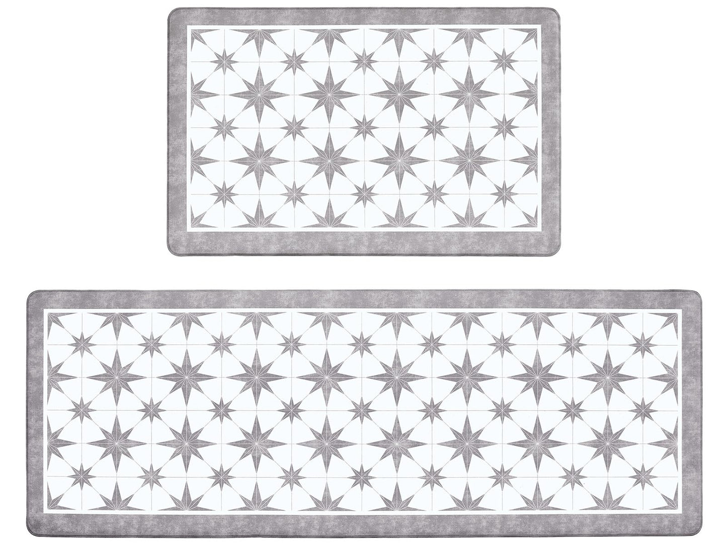 OnesCosy Anti Fatigue Kitchen Mat Set of 2 Kitchen Floor Mat Cushioned Kitchen Rug Non Slip Comfort Kitchen Standing Mat for Kitchen Floor Grey Star Tile 17.3"x27.6"+17.3"x47.2"