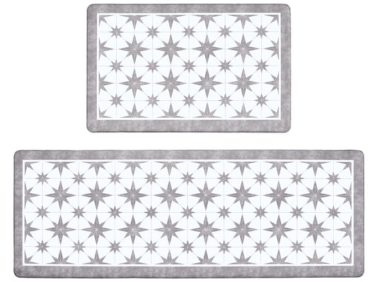OnesCosy Anti Fatigue Kitchen Mat Set of 2 Kitchen Floor Mat Cushioned Kitchen Rug Non Slip Comfort Kitchen Standing Mat for Kitchen Floor Grey Star Tile 17.3"x27.6"+17.3"x47.2"