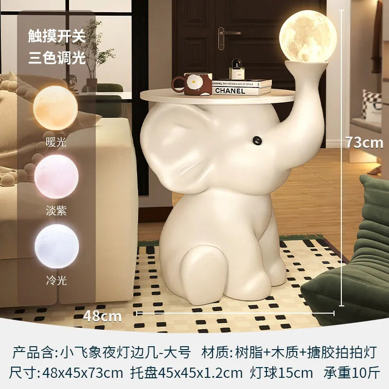 Adorable Elephant Coffee Side Table, Cream Style Corner Shelf Stand, Animal Living Room Decor Accent, Sturdy Wide Base End Table