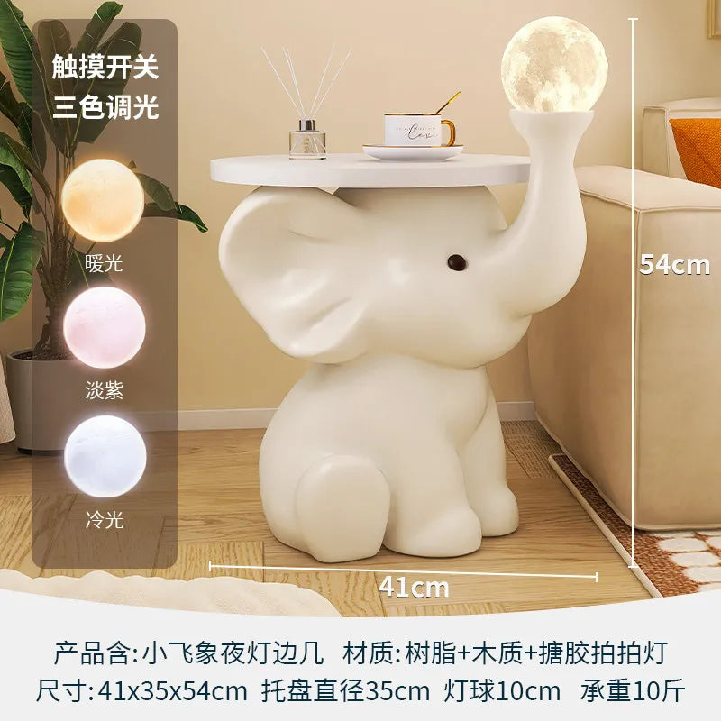 Adorable Elephant Coffee Side Table, Cream Style Corner Shelf Stand, Animal Living Room Decor Accent, Sturdy Wide Base End Table