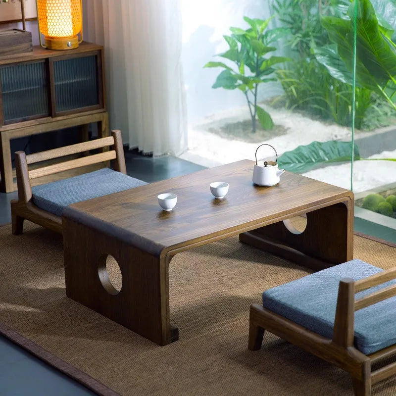 Japanese Style Tatami Tea Table Solid Wood Low Coffee Table for Floor Sitting Zen Meditation Desk Living Room Side Tables Decor