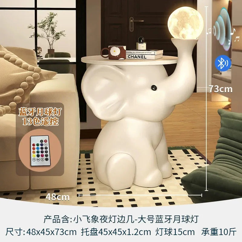Adorable Elephant Coffee Side Table, Cream Style Corner Shelf Stand, Animal Living Room Decor Accent, Sturdy Wide Base End Table