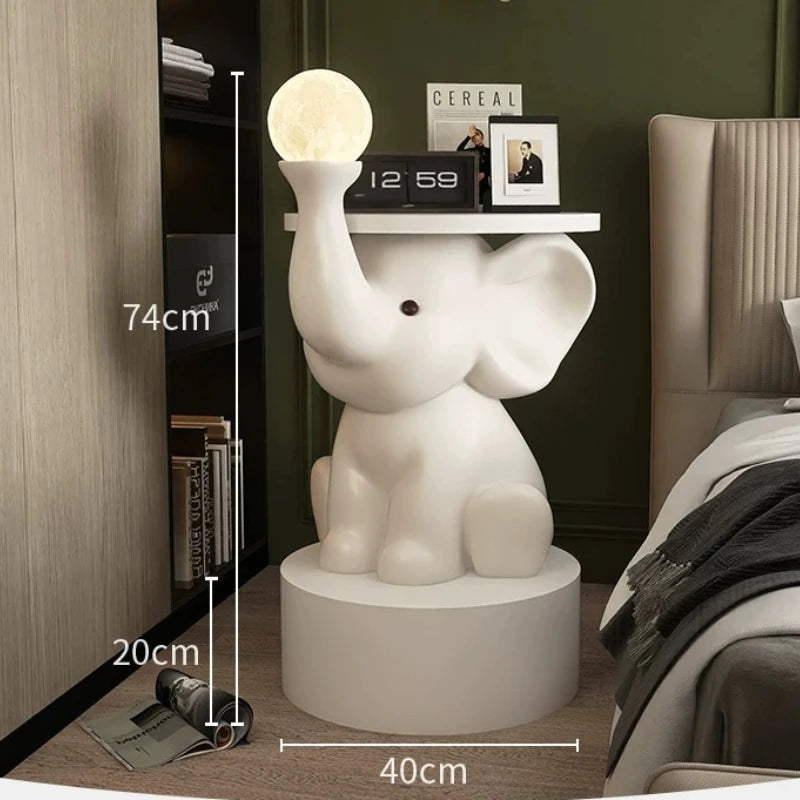 Adorable Elephant Coffee Side Table, Cream Style Corner Shelf Stand, Animal Living Room Decor Accent, Sturdy Wide Base End Table