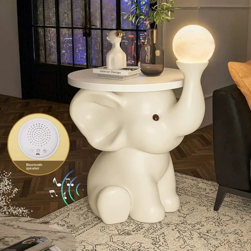 Adorable Elephant Coffee Side Table, Cream Style Corner Shelf Stand, Animal Living Room Decor Accent, Sturdy Wide Base End Table