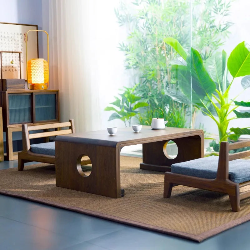 Japanese Style Tatami Tea Table Solid Wood Low Coffee Table for Floor Sitting Zen Meditation Desk Living Room Side Tables Decor