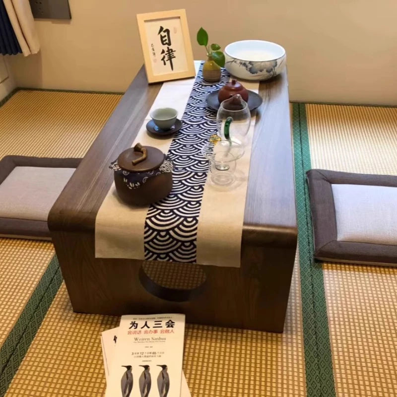 Japanese Style Tatami Tea Table Solid Wood Low Coffee Table for Floor Sitting Zen Meditation Desk Living Room Side Tables Decor