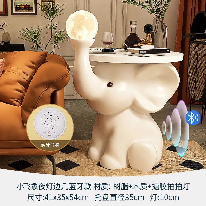 Adorable Elephant Coffee Side Table, Cream Style Corner Shelf Stand, Animal Living Room Decor Accent, Sturdy Wide Base End Table