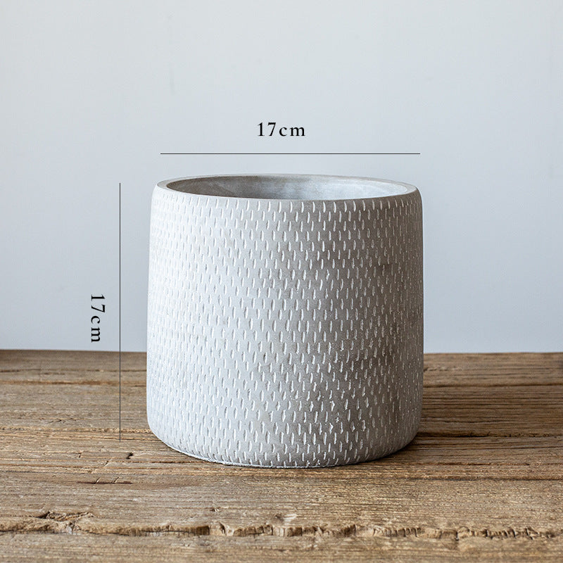 Vintage Cylindrical Cement Planter for Plants