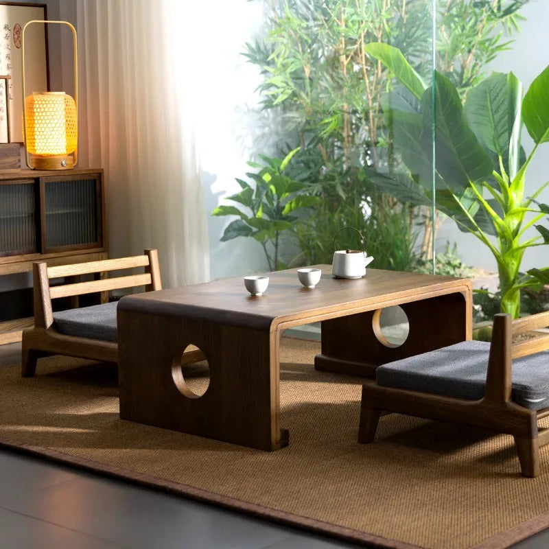 Japanese Style Tatami Tea Table Solid Wood Low Coffee Table for Floor Sitting Zen Meditation Desk Living Room Side Tables Decor